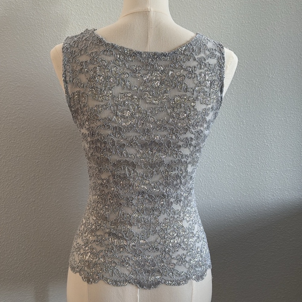 Hanky Panky Vintage Silver Lace Tank Top Size Medium - Picture 5 of 7